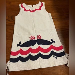 White Lily Pulitzer Dress, girls size 6, with whale design.